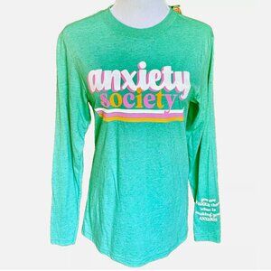 NWT NEW JADELYNN BROOKE ANXIETY SOCIETY MINT FUNFETTI TEE T-SHIRT WOMENS SIZE XS